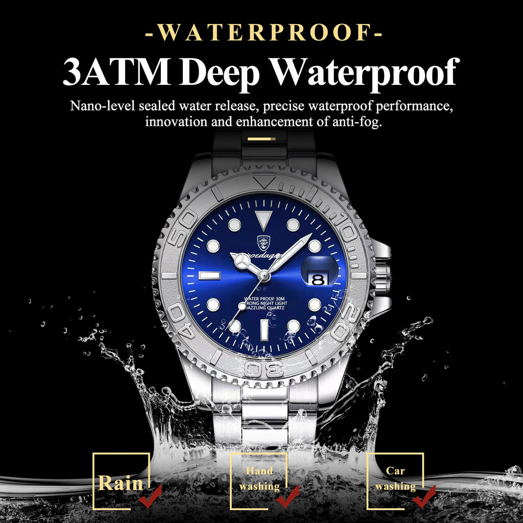 Poedagar 680 Factory Wholesale 43mm Men's Quartz Watch Stainless Steel Blue Dial 30M Waterproof Wrist Watch