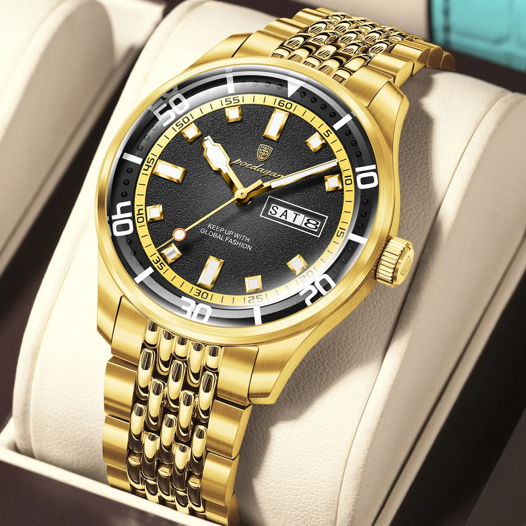 Poedagar 609 Men's Watches Luxury High Quality Waterproof Quartz Watch Montre Luminous Stainless Steel Date Wristwatch for Men