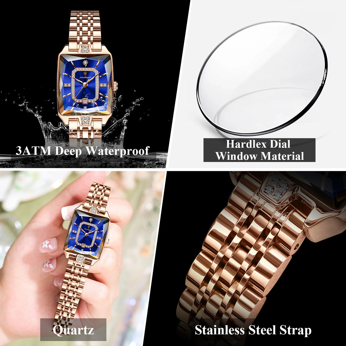 Poedagar 785 Elegant Women Watches Waterproof Date Ladies Watch Stainless Steel Rectangle Business Quartz Watch for Women