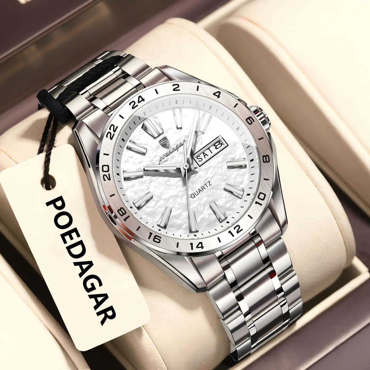 Poedagar 683 Men's Quartz Watch Business Stainless Steel Retro Dial Lightweight Calendar Waterproof Luminous Watch for Men