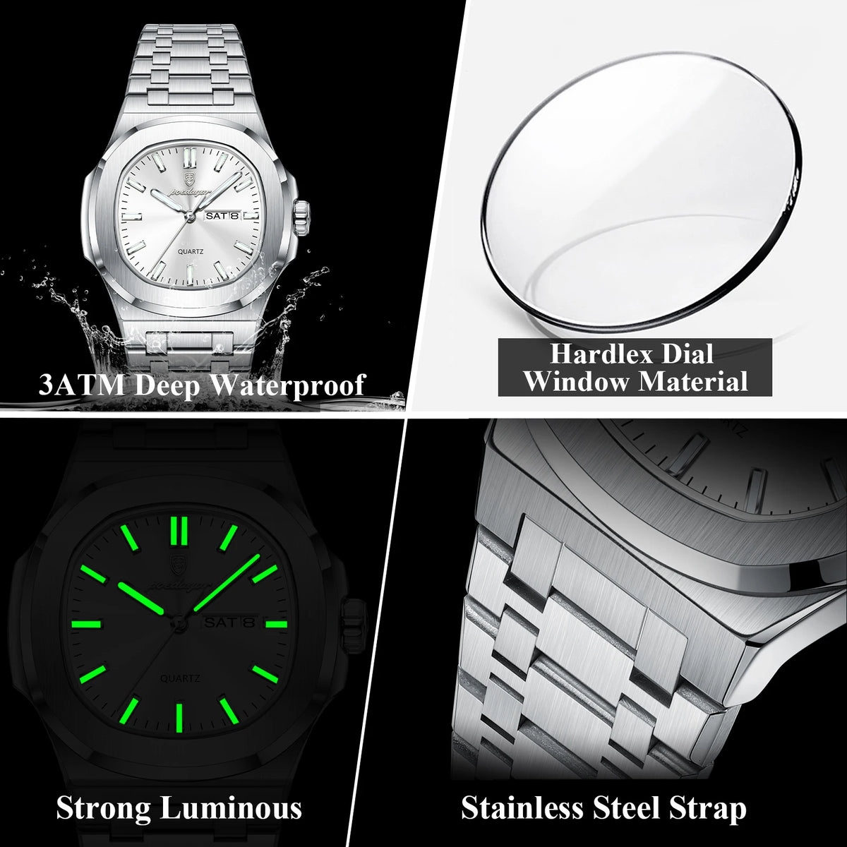 Poedagar 853 Luxury Mens Watch Waterproof Quartz Watches Classic Vintage Orologio Luminous Stainless Steel Watch for Men