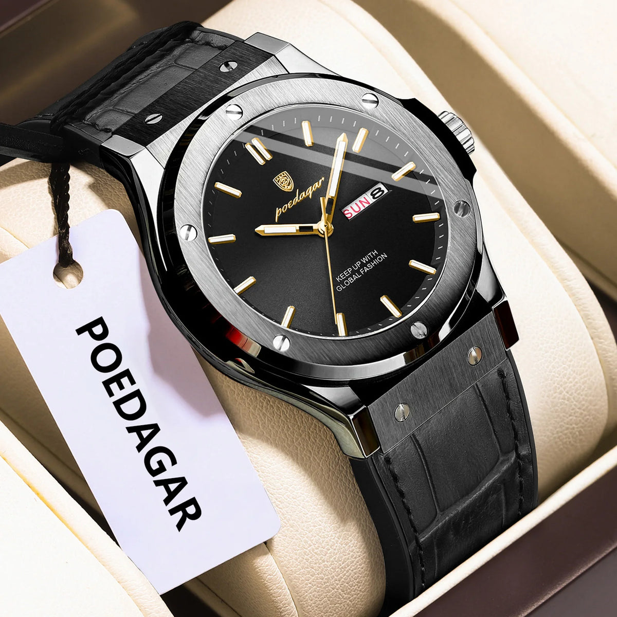 Poedagar 952 Men's Watch Luxury Sports Reloj Silicone Strap Quartz Wristwatches Date Week Waterproof Luminous Watch for Men