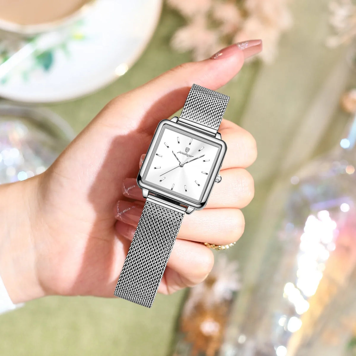 Poedagar Ladies Nordic Elegant Minimalist Square Quartz Watch Mesh Band 3ATM Waterproof Gift for Women Daily Factory Wholesale