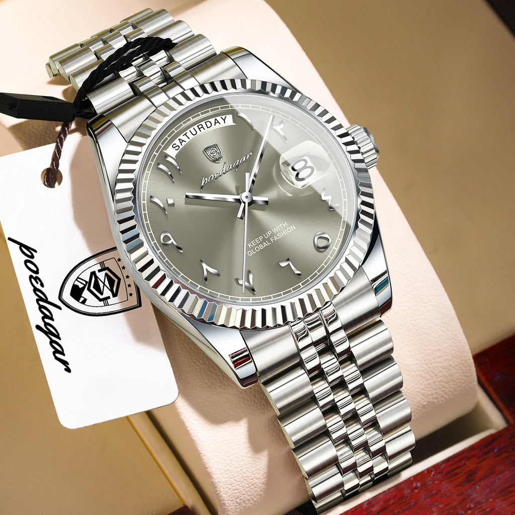 Poedagar 845 Luxury Men's Watch Arabic Numeral Dial Stainless Steel Waterproof Business Elegant Quartz Wristwatch Montre