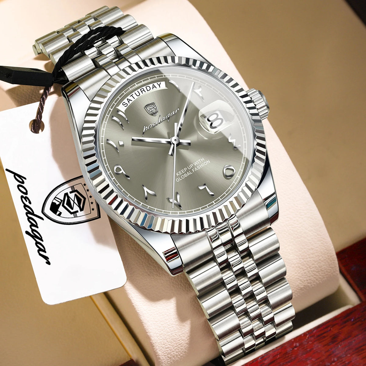 Poedagar 845 Luxury Men's Watch Arabic Numeral Dial Stainless Steel Waterproof Business Elegant Quartz Wristwatch Montre