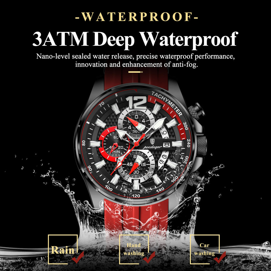 Poedagar 898 Men's Chronograph Watch Sports Silicone Band Quartz Watch Montre Luminous Waterproof Wristwatch for Men Reloj