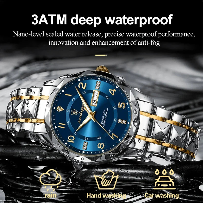 Poedagar 858 Men's Watch Luxury Waterproof Luminous Date Week Quartz Watches Stainless Steel Reloj Hombre Wristwatch for Men