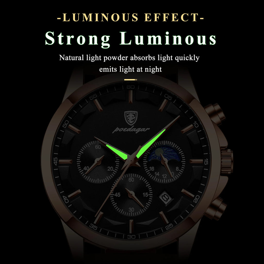 Poedagar 928 Luxury Men Wrist Watch Calendar Chronograph Quartz Montre Sports Leather Strap Waterproof Luminous Watches for Men