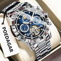 Poedagar 1423 Luxury Hollow Tourbillon Automatic Stainless Steel Band Waterproof Men Mechanical Watch