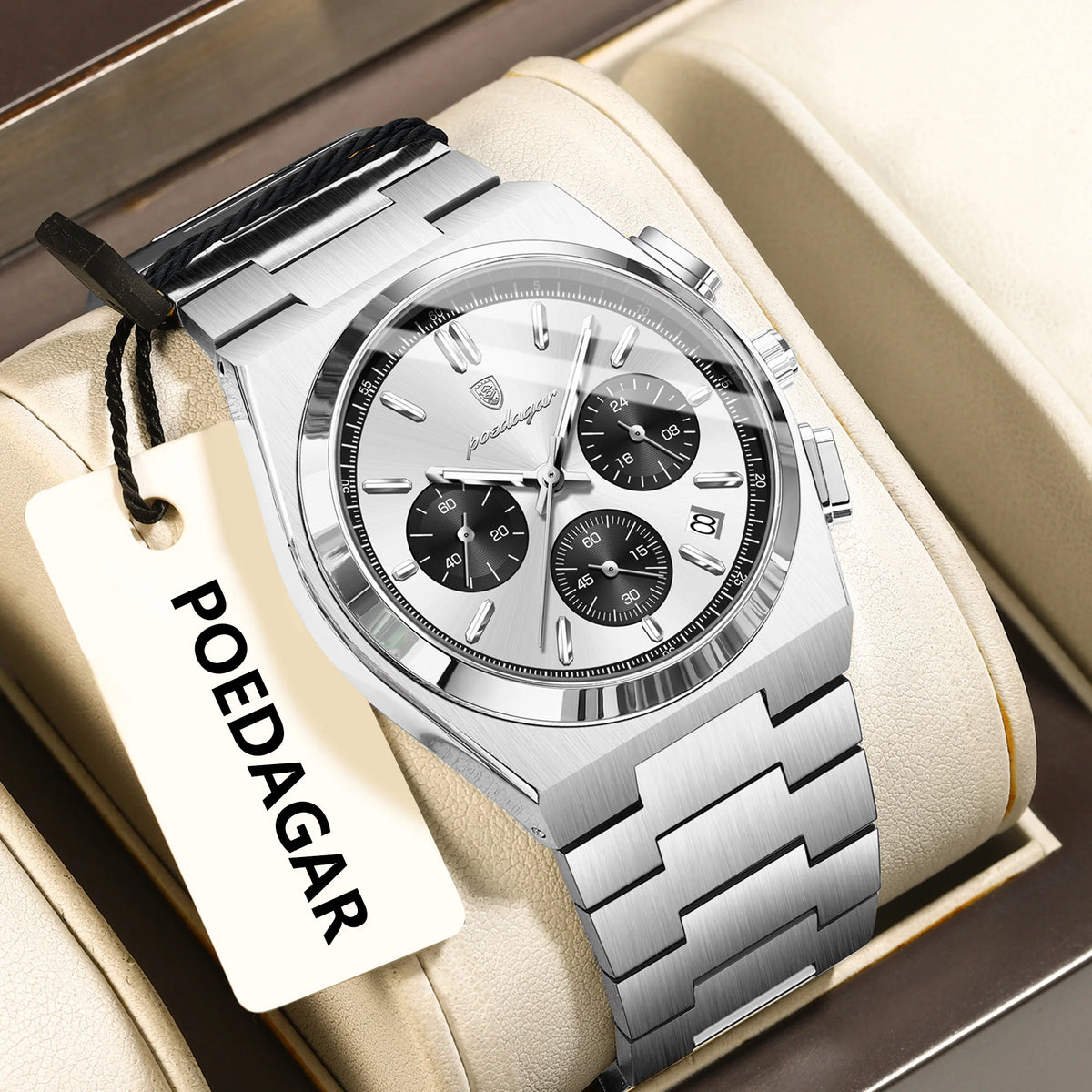 Poedagar 970 Luxury Men Quartz Watch Waterproof Luminous Wristwatch Chronograph Stainless Steel Reloj Montre Homme Watch for Men