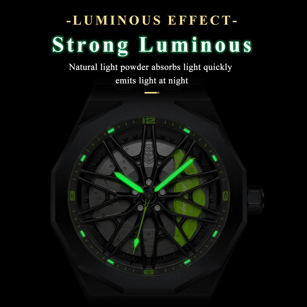 Poedagar 809 Mens Quartz Watch Luxury 3D Rotating Car Wheel Hub Stainless Steel Band Sports Wristwatch for Men Wholesale Reloj