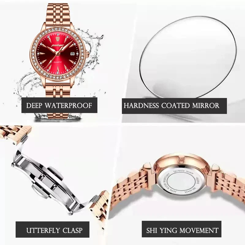 Poedagar Luxury Rose Gold Stainless Steel Ladies Wristwatch Diamond Quartz Watches Wristwatch Waterproof Date Watch Women