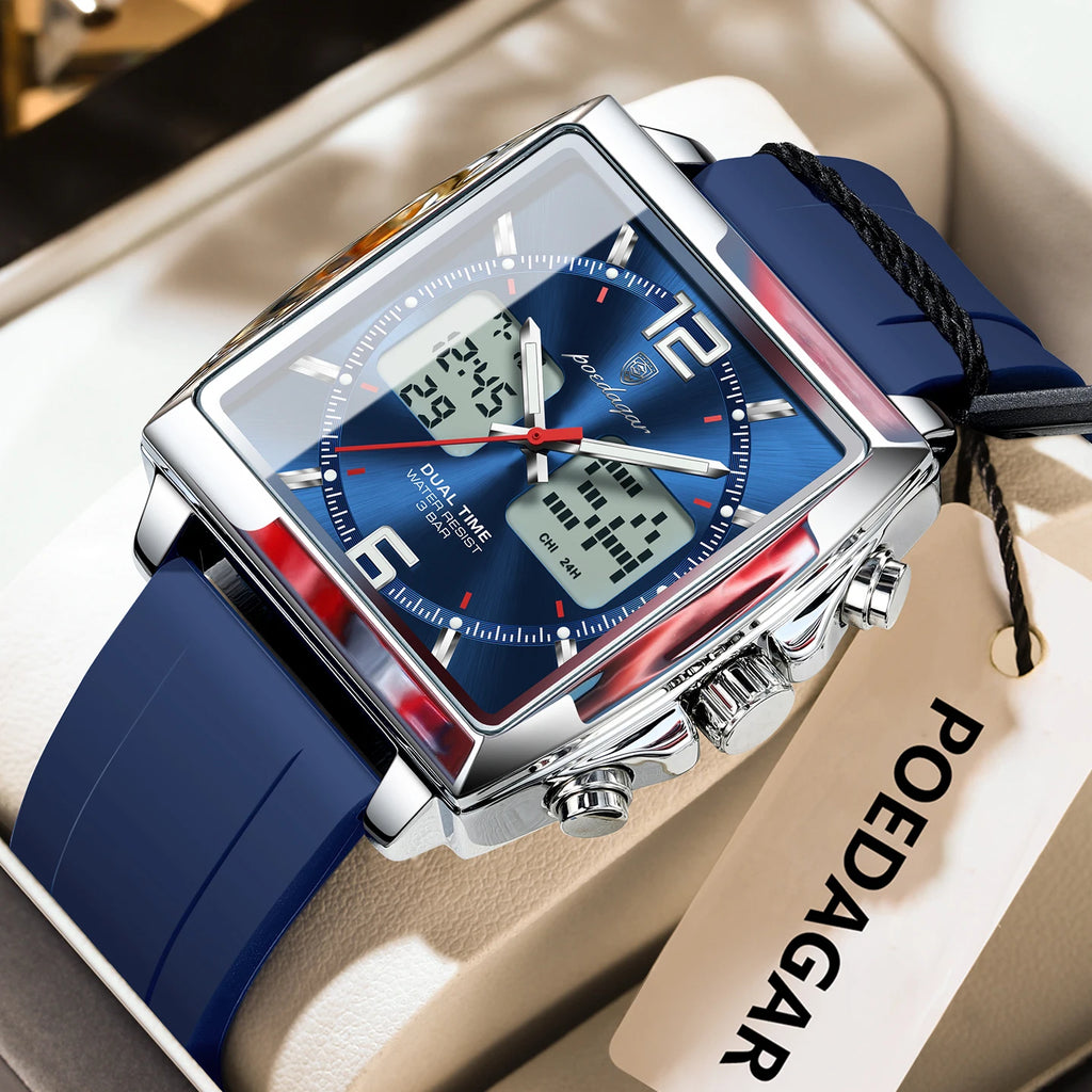 Poedagar E109 Waterproof Luminous Multifunctional Chronograph Alarm Silicone Strap Quartz Watch for Men