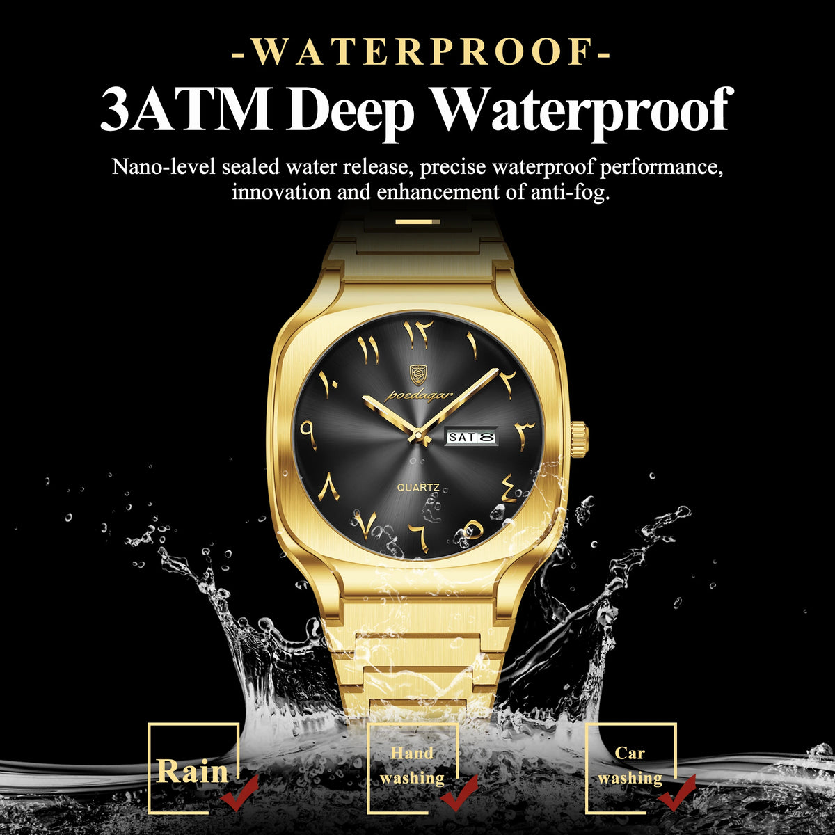 Poedagar 616 Men's Luxury Watch Classic Arabic Dial Quartz Watches Montre Waterproof Stainless Steel Business Wristwatch for Men