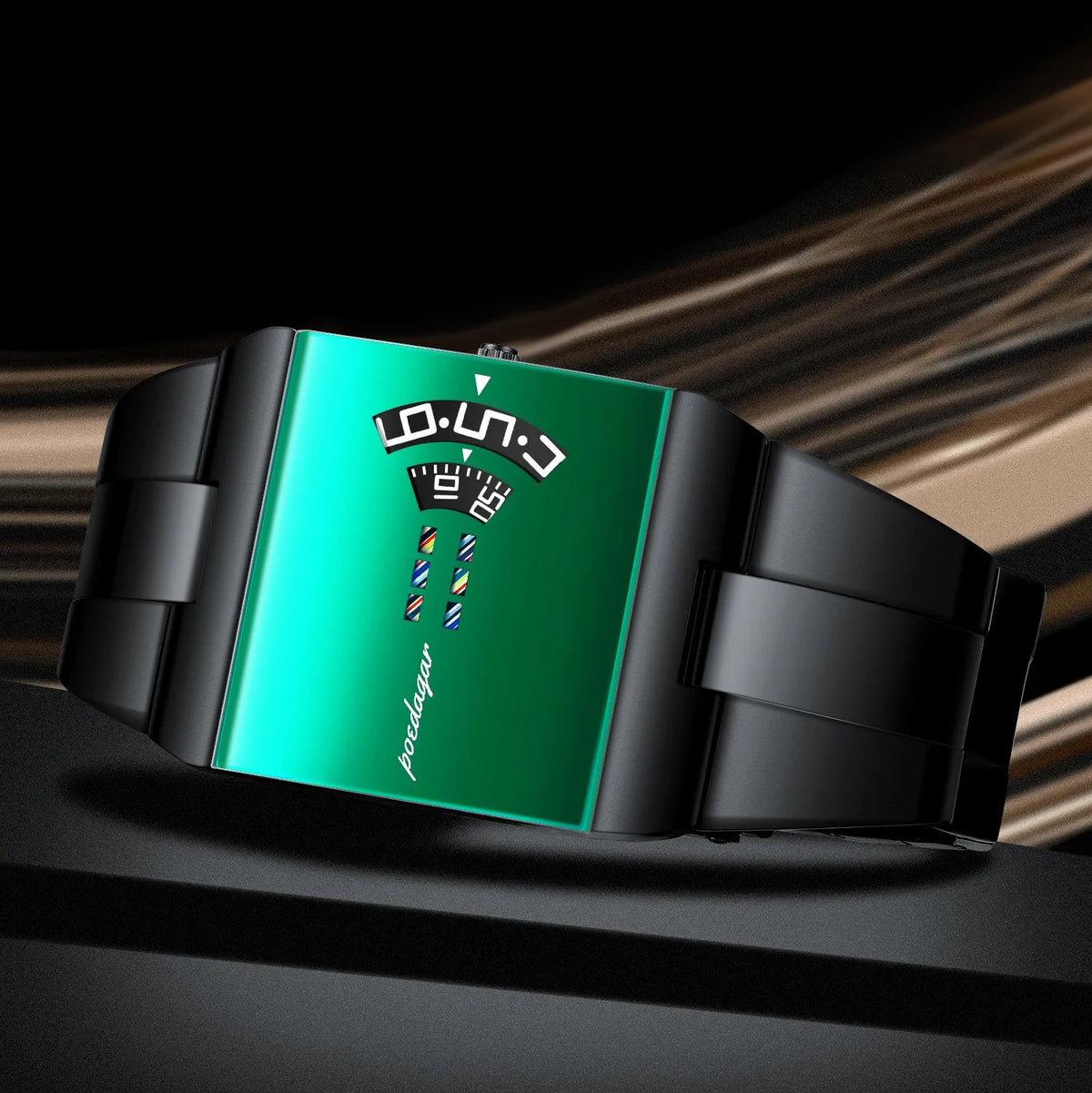 Poedagar 857 Luxury Men Watch Unique Green Mirror Dial Quartz Watch Stainless Steel Waterproof Relojes Hombre Wristwatch for Men