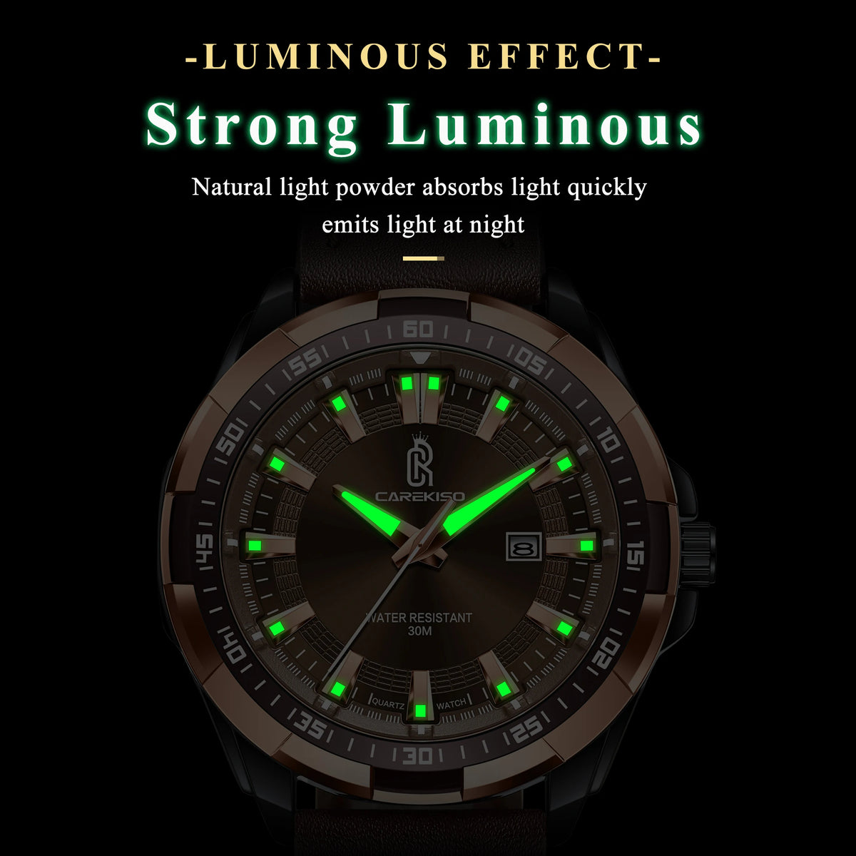 CAREKISO Bulk Supply Men Alloy Case Mineral Glass Luminous Waterproof Leather Strap Business Casual Quartz Watch
