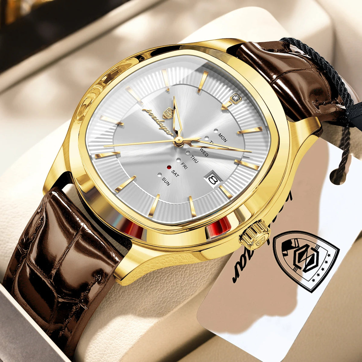 Poedagar 623 Men's Quartz Watches Leather Strap Luminous Waterproof Date Day Daily Business Formal Watch for Men Office Orologio