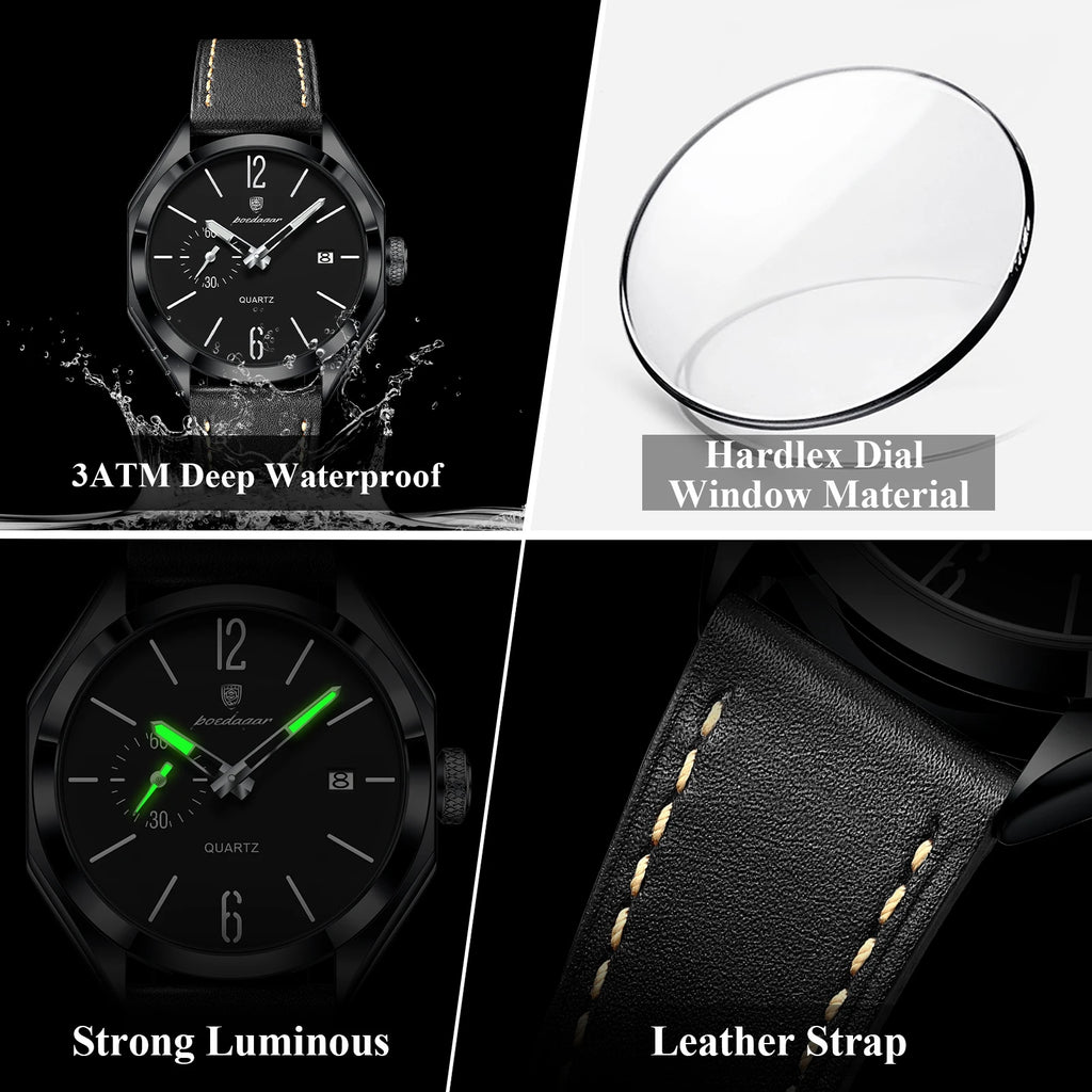 Poedagar 689 Luxury Mens Quartz Watch Geometric Dial Waterproof Leather Strap Casual Wristwatch Wholesale Relogio Masculino