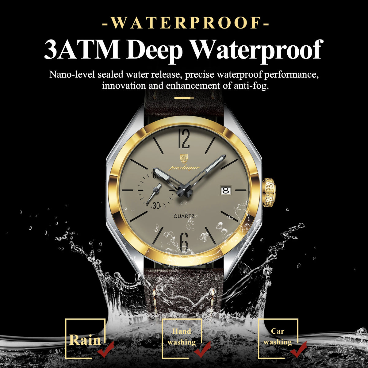 Poedagar 689 Geometric Mens Quartz Watch Waterproof Leather Strap Casual Wristwatch Relogio Masculino Ready to Ship Mix Order