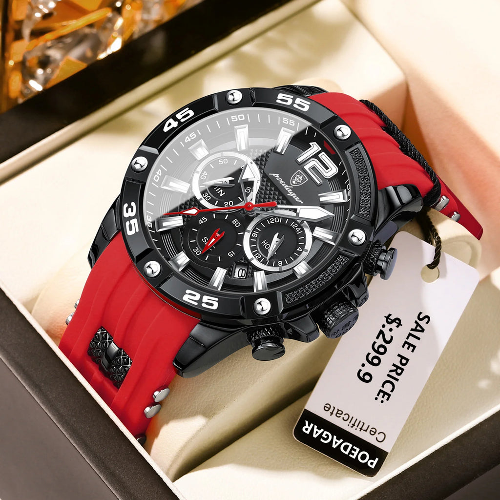 Poedagar 912 New Men Watches Luxury Fashion Waterproof Chronograph Calendar Quartz Watches Silicone Strap Luminous Watch for Men