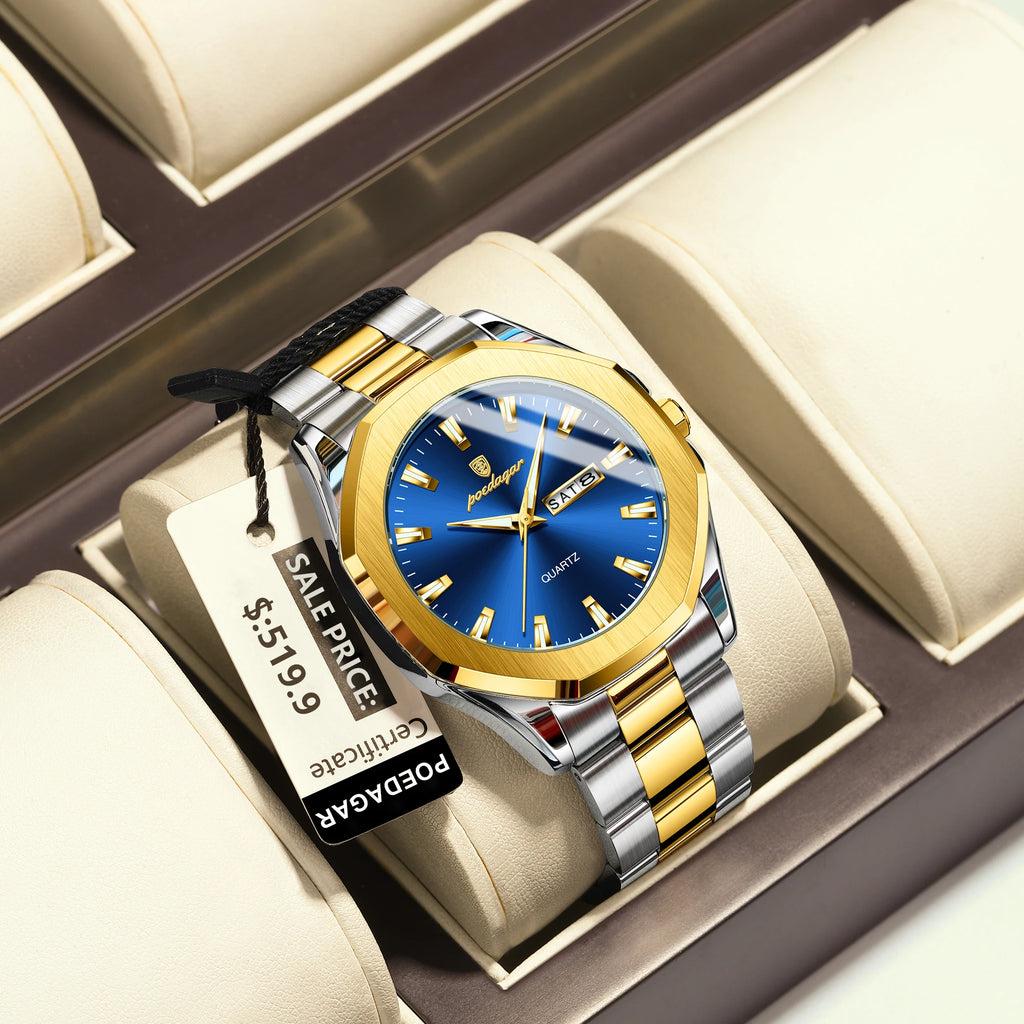 Poedagar 875 Business Quartz Watch for Men Luxury Luminous Waterproof Stainless Steel Mens Watch