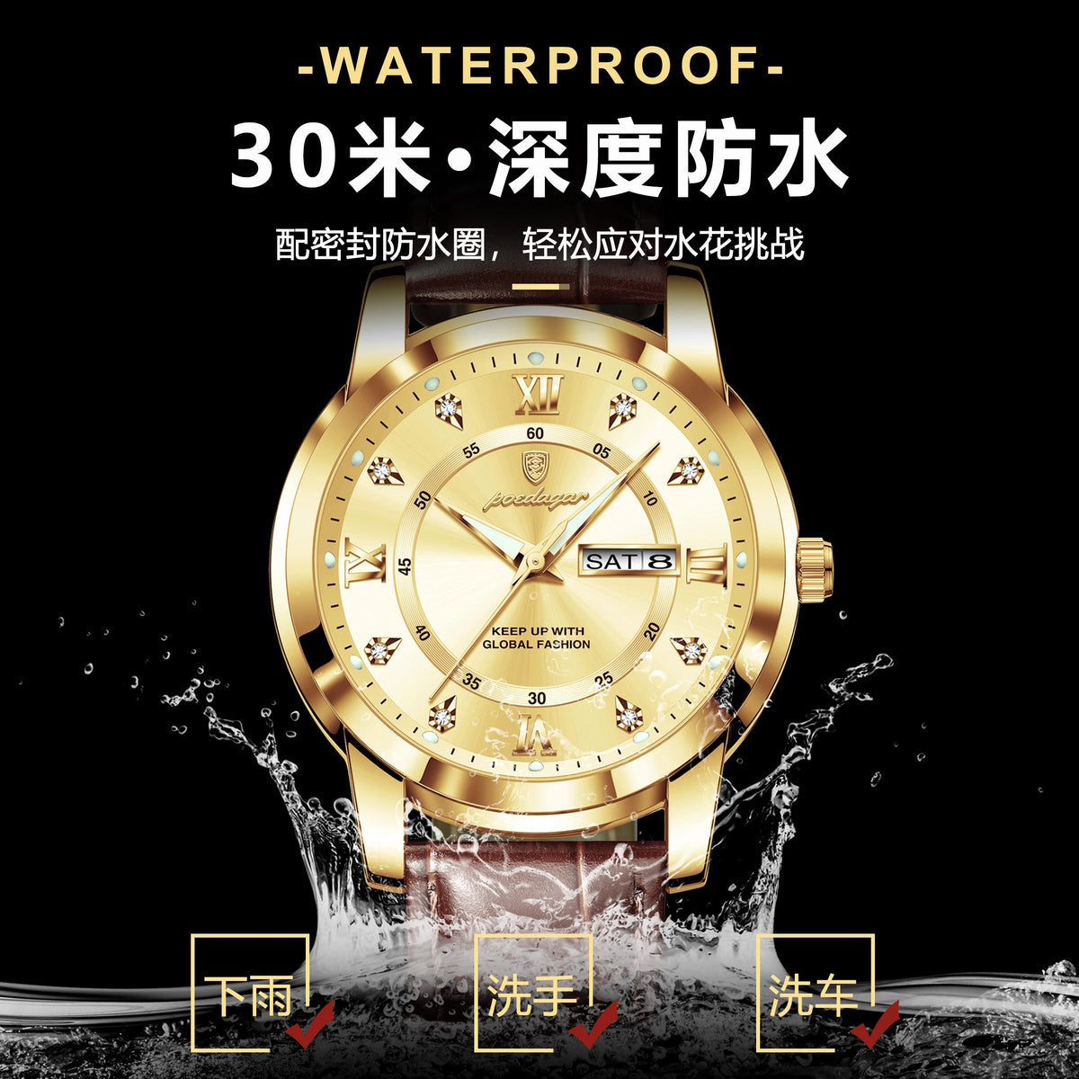 Poedagar 936 Watch for Men Luxury Leather Strap Men's Quartz Watches Waterproof Luminous Classic Vintage Reloj Watches for Men