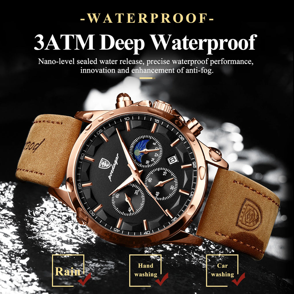 Poedagar 928 Luxury Men Wrist Watch Calendar Chronograph Quartz Montre Sports Leather Strap Waterproof Luminous Watches for Men