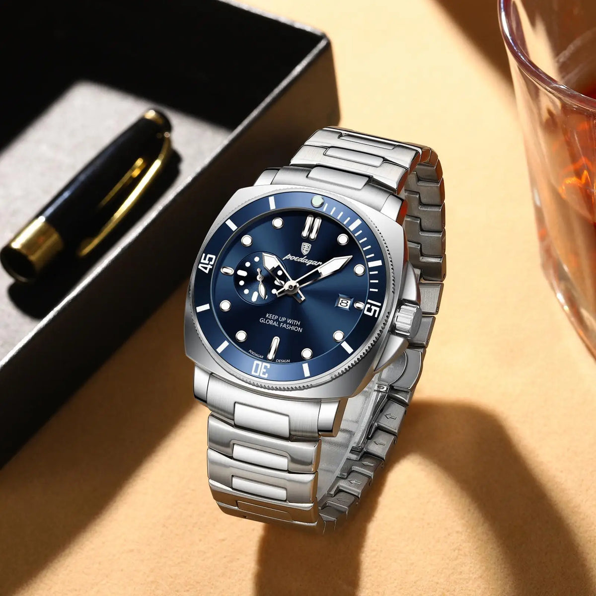 Poedagar 873 Luxury Mens Watch Waterproof Luminous Date Quartz Watch Stainless Steel Bracelet Watch for Men