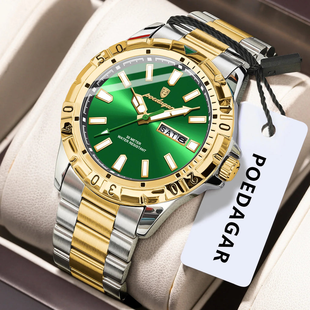 Poedagar New Luxury Quartz Watch Stainless Steel Business Men Watch Waterproof Luminous Date Watch for Men