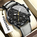 Poedagar 692 Luxury Mens Quartz Watch Sports Luminous Chronograph Montre Homme Genuine Leather Strap Waterproof Watch for Men