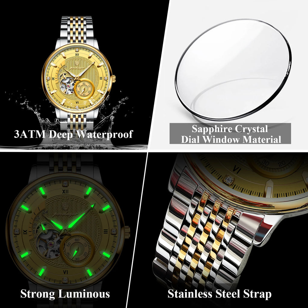 Poedagar 1416 Luxury Men Mechanical Watches Original Relojes Hombre Stainless Steel Waterproof Luminous Automatic Watch for Men