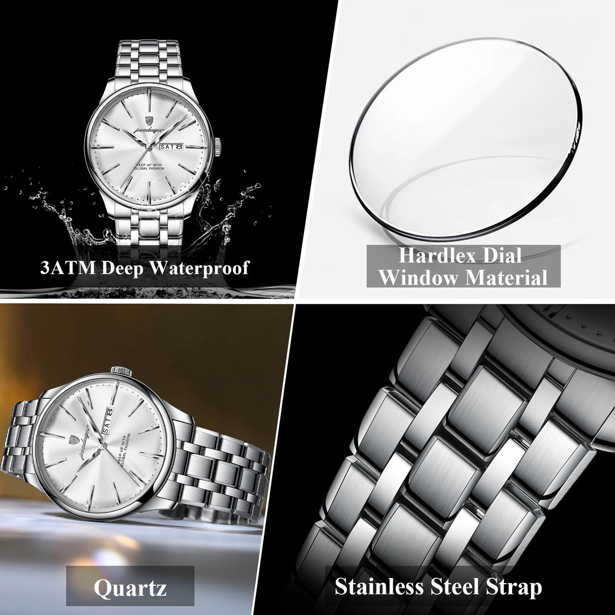 Poedagar 843 Business Casual Men Watch Multi-color Metal Sunray Dial Calendar Waterproof Luxury Quartz Wristwatch Factory Direct