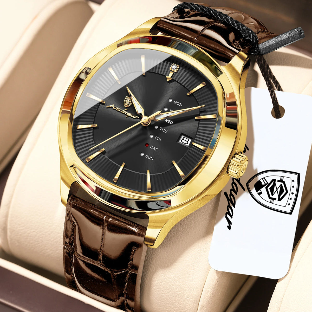 Poedagar 623 Quartz Watches Luxury Date Day Leather Strap Montre Homme Waterproof Luminous Business Daily Gift for Men