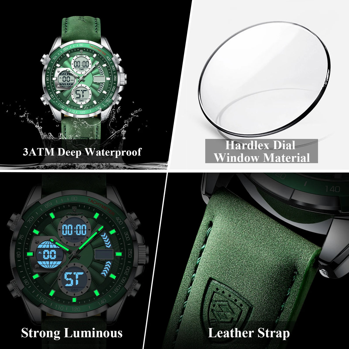 Poedagar Original Multi-functional Chronograph Watches for Men Waterproof Luxury Leather Quartz Wrist Men Watch
