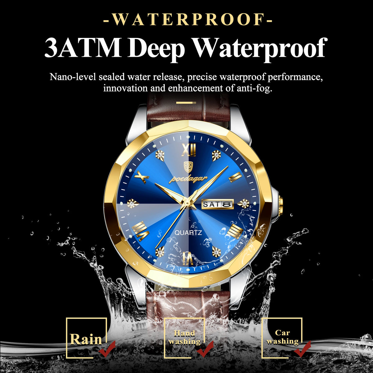 Poedagar 810 Men's Luxury Sports Watch Waterproof Luminous Quartz Watches Casual Leather Watches for Men