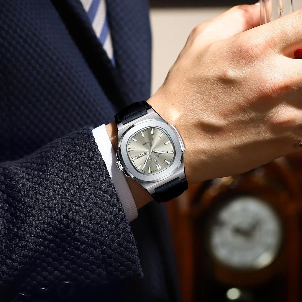 Poedagar 853 Luxury Leather Square Mens Watch Waterproof Luminous Quartz Watches Date Week Calendar Watch for Men