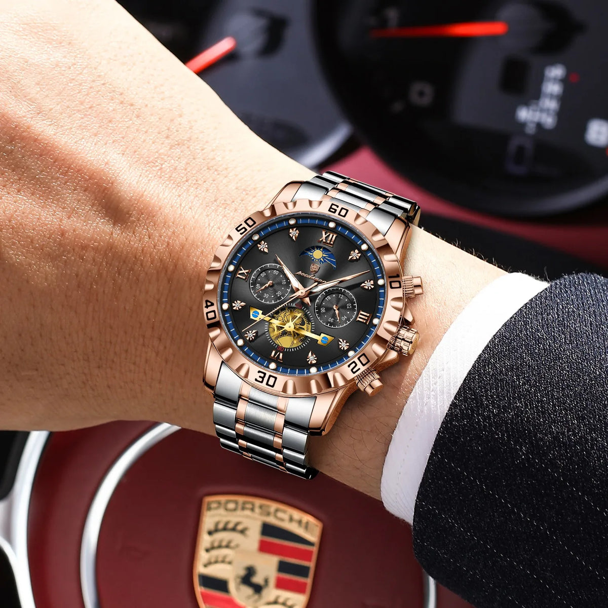 Poedagar 634 Luxury Men's Watch Stainless Steel Waterproof Quartz Watches Luminous Chronograph Wristwatch for Business Orologio