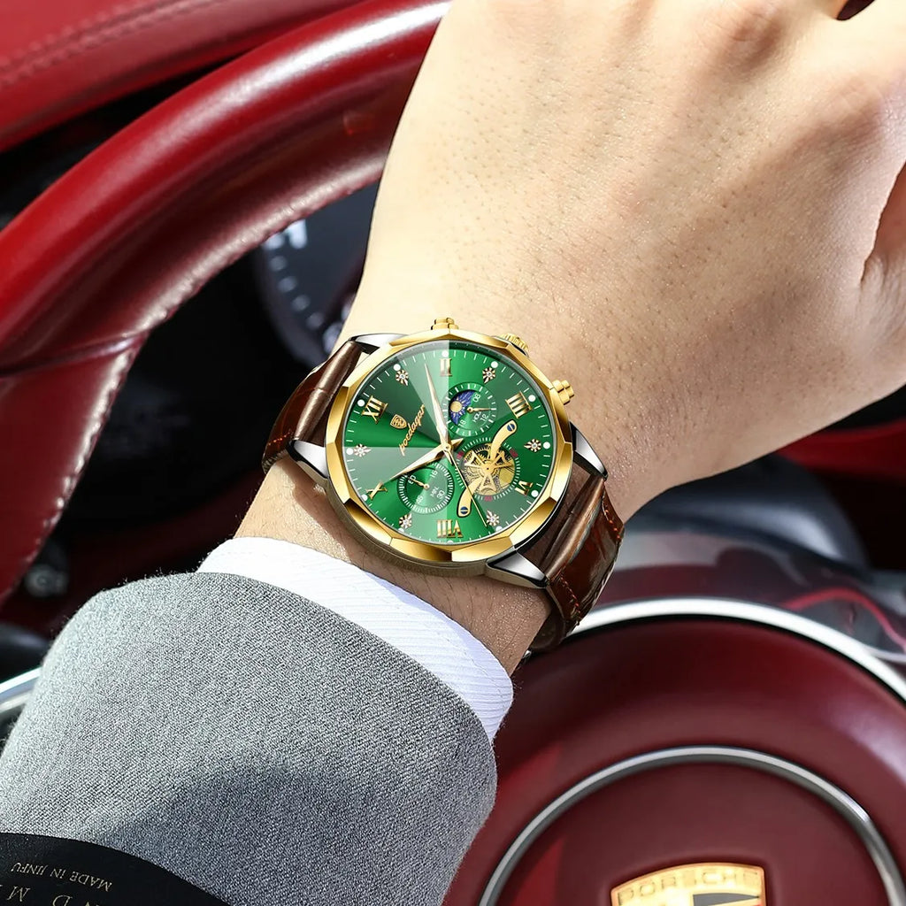 Poedagar 938 Men's Watch Luxury Two-Tone Leather Strap Montre Homme Chronograph Quartz Watches Luminous Waterproof Watch for Men