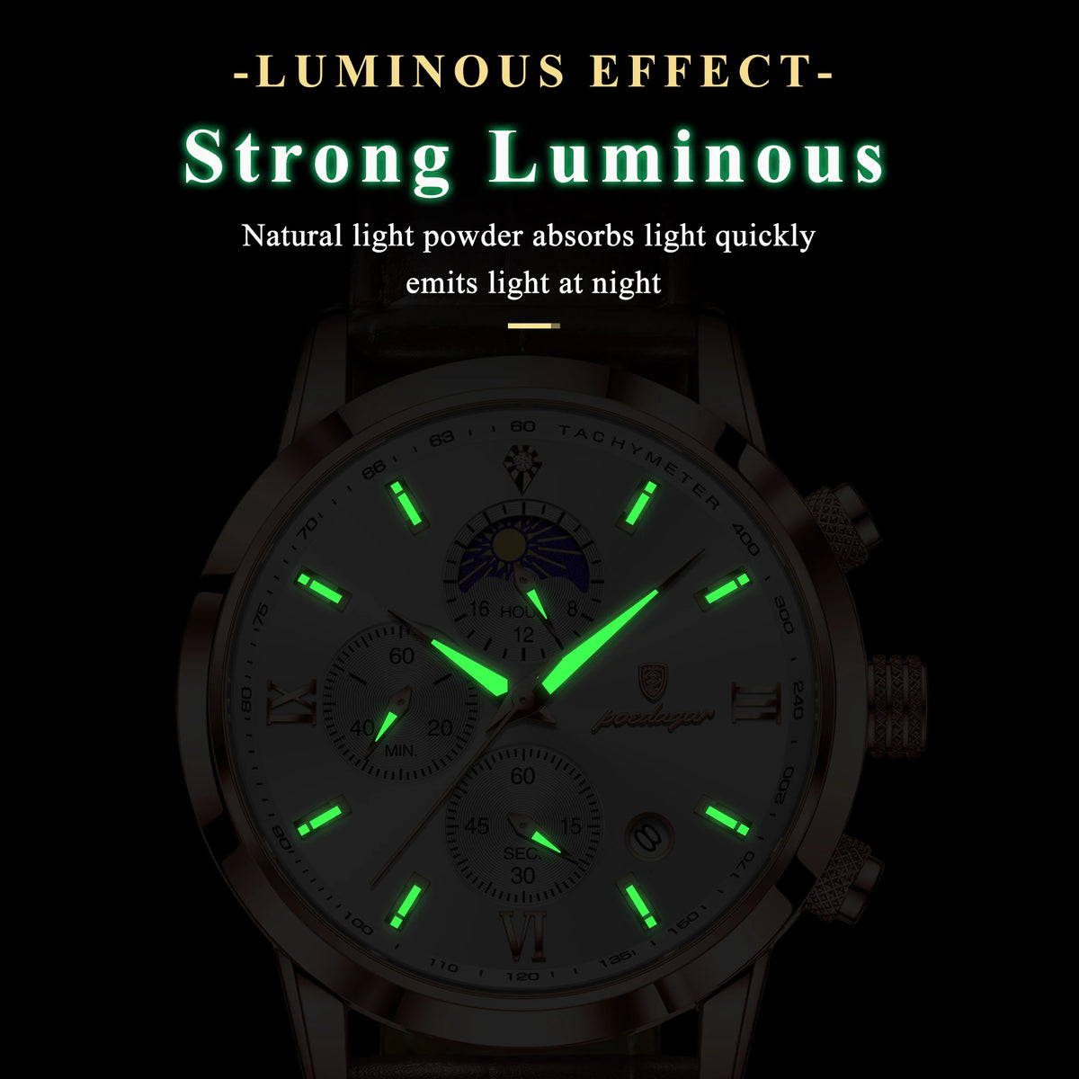 Poedagar 882 Luxury Men's Watch Business Leather Strap Montre Waterproof Luminous Date Reloj Chronograph Quartz Watch for Men