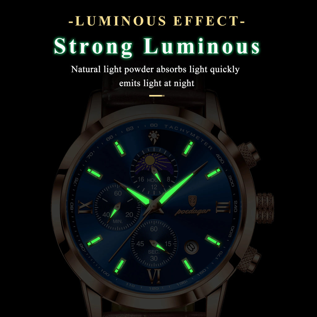 Poedagar 882 Men's Watch Business Luxury Leather Montre Waterproof Luminous Date Reloj Chronograph Quartz Wristwatch Wholesale