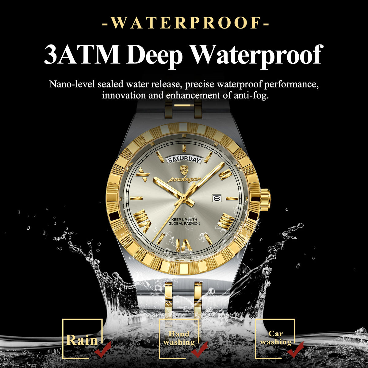 Poedagar 675 Men's Luxury Quartz Wristwatch Waterproof Luminous Montre Homme Stainless Steel Watch for Men