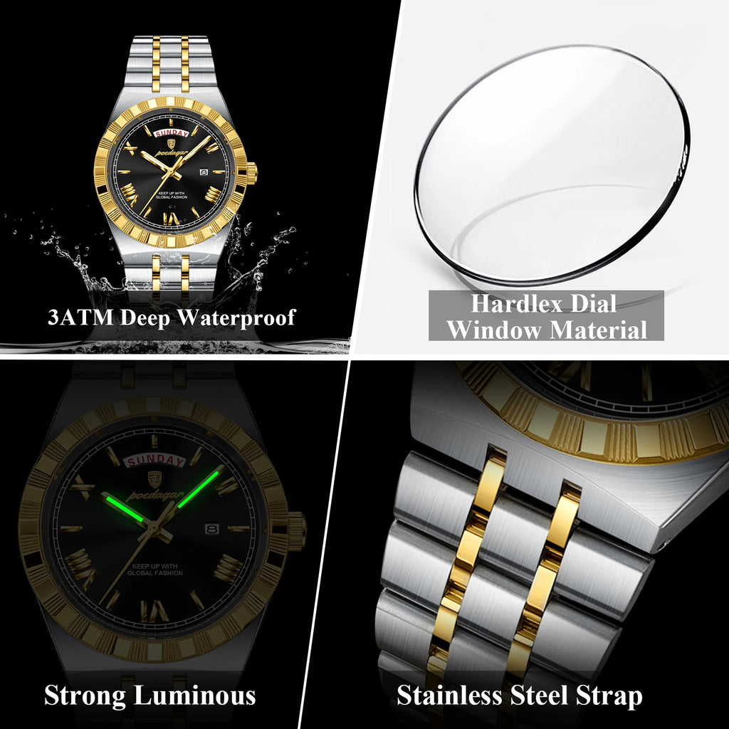 Poedagar 675 Men's Luxury Watches Waterproof Luminous Quartz Wristwatch Business Montre Homme Stainless Steel Watch for Men