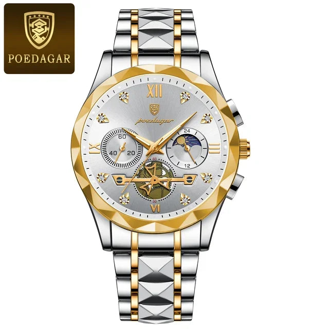Poedagar Fashion Luxury Chronograph Men Watch Waterproof Luminous Stainless Steel Quartz Watches for Men
