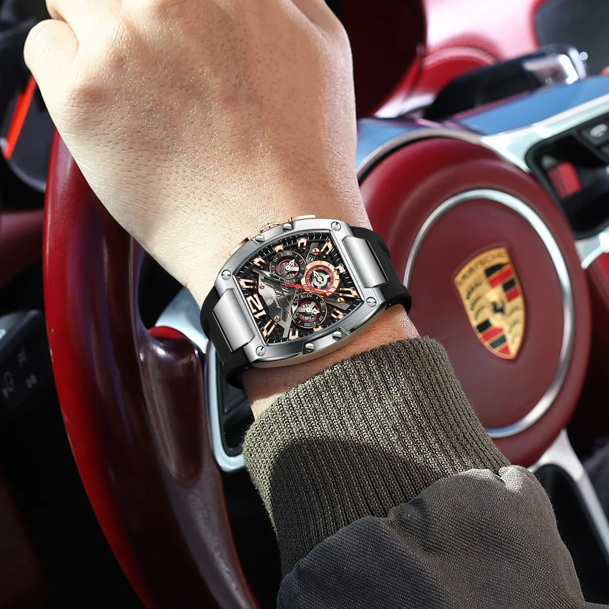 Mens Watch High Quality Poedagar 9051 Men Chronograph Quartz Watches Luminous Silicone Strap Waterproof Watch for Men