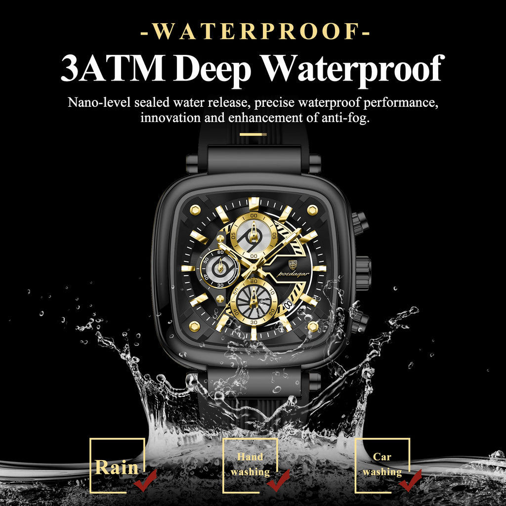 Poedagar 849 Sport Men Watch 3ATM Waterproof Luminous Square Chronograph Quartz Wristwatch Factory Direct Wholesale Price