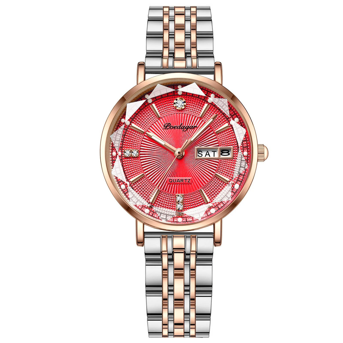 Poedagar Strap Wristwatch Luxury Diamond Stainless Steel Quartz Watches Waterproof Calendar Ladies Watch Clock for Women