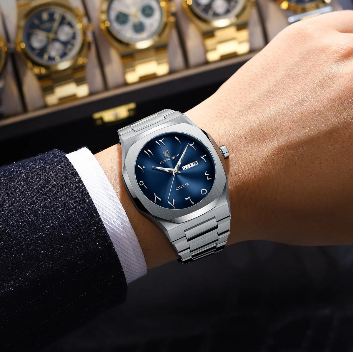 Poedagar 830 Luxury Men's Watch Eastern Arabic Dial Quartz Wristwatch Reloj Montre Waterproof Stainless Steel Watches for Men