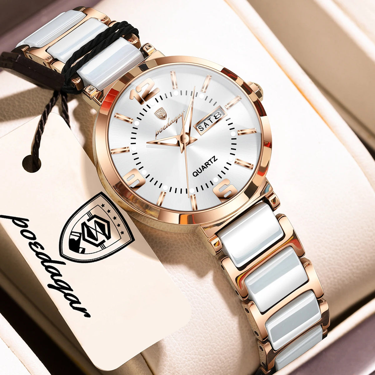 Poedagar 507 Luxury Women Watch 30M Waterproof Elegant Ceramic Strap Quartz Wristwatch Business Ladies Watch Factory Direct