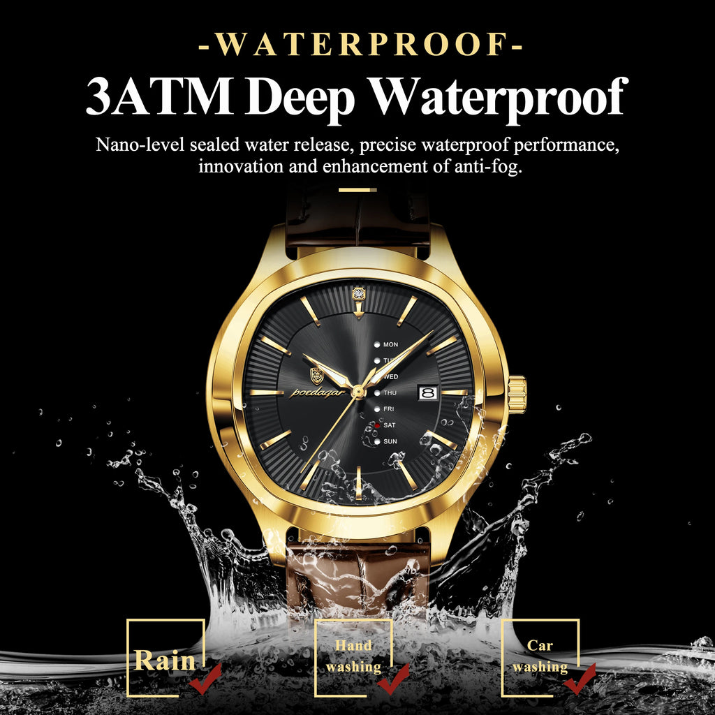 Poedagar 623 Quartz Watches Luxury Date Day Leather Strap Montre Homme Waterproof Luminous Business Daily Gift for Men