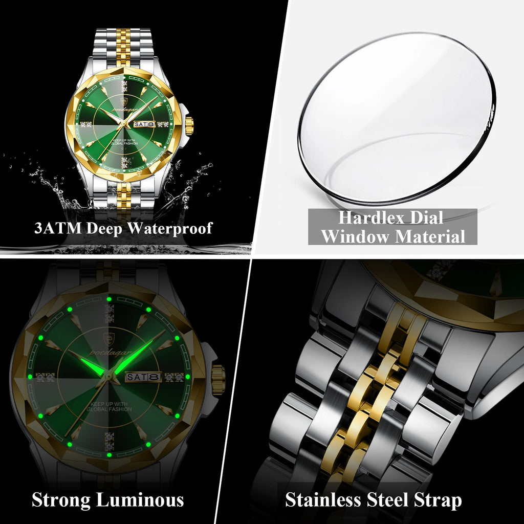Poedagar 674 Luxury Men's Watch Business Stainless Steel Quartz Watches Montre Waterproof Luminous Calendar Wristwatch for Men